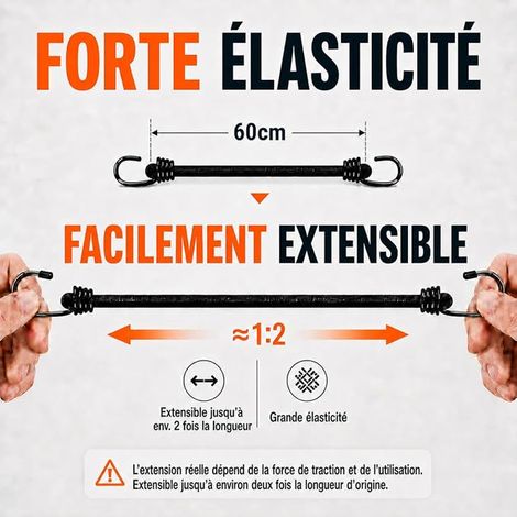 Sangles de Serrage Tendeurs Elastique avec Crochets 60CM (1/3)