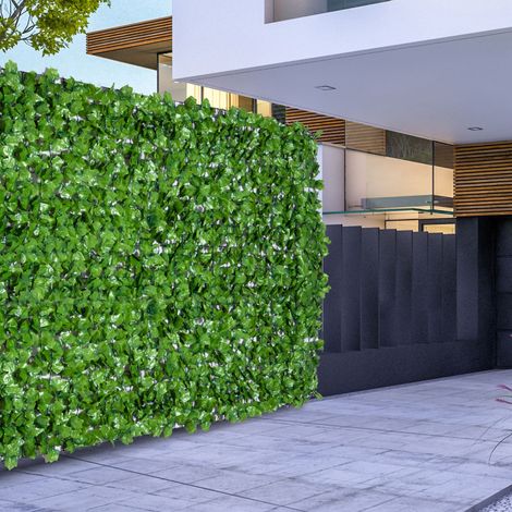 Haie artificielle brise-vue, protection UV, grille de haie feuillue, 300 x 100 cm, verte