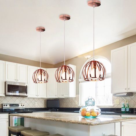 3Pcs Industriel Lustre Suspension E27 Cage en Métal Luminaire de Plafond pour Salon Restaurant Salle Chambre Or Rose (1/5)