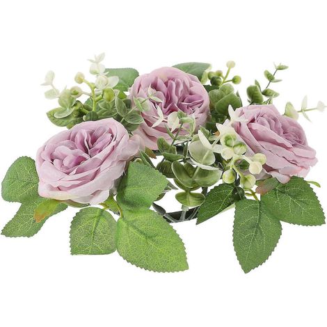 Couronne de bougies en forme de rose artificielle violette pour décoration de table de mariage (lot de 4) (1/5)
