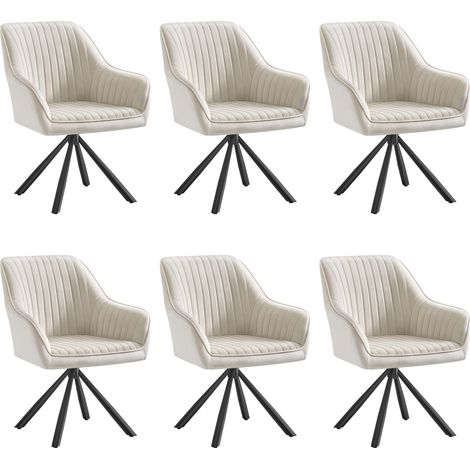 Chaise Salle à Manger, Lot de 6, Fauteuil Pivotant, Velours, Rembourrée avec Accoudoirs, Charge 120 Kg, Pieds Acier, pour Salle à Manger, Cuisine, Beige Cappuccino et Noir d'Encre (1/5)
