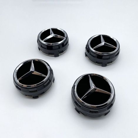 Cache-moyeu 75mm compatible Mercedes – Capuchon centre de roue jante AMG, cache centre jante voiture, accessoire roue auto ABS, lot de 4 pièces – Noir