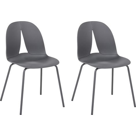 Conjunto de 2 sillas de jardín con asiento y respaldo de material sintético y patas de metal gris oscuro Bolgheri (1/5)