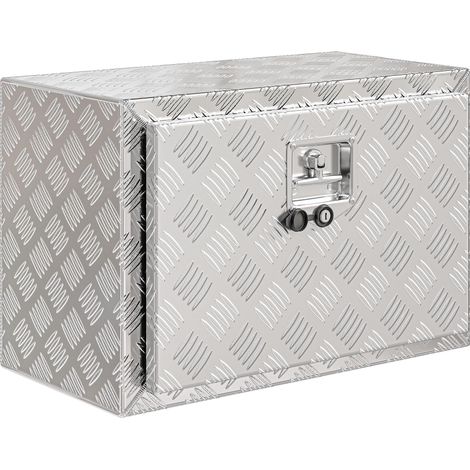 Coffre à outils en aluminium 76 L avec serrure, 2 clés et poignée latérale, 60,9 x 35,5 x 40,6 cm, argent