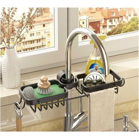 Étagère de douche à deux niveaux gris pistolet 36 x 13 x 3,9 cm 1 porte-savon de douche en aluminium sans perçage panier de vidange de cuisine (1/5)