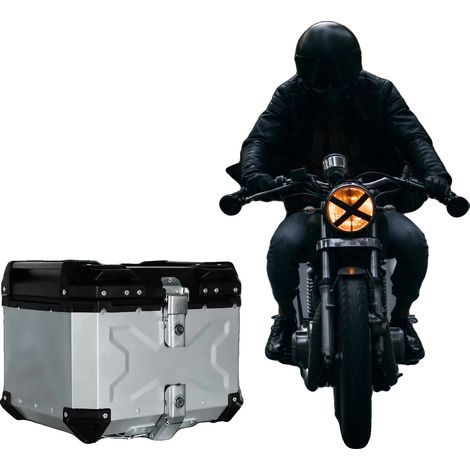 Coffre de moto, construction étanche, espace de rangement ample, type3 55L Argent (1/2)