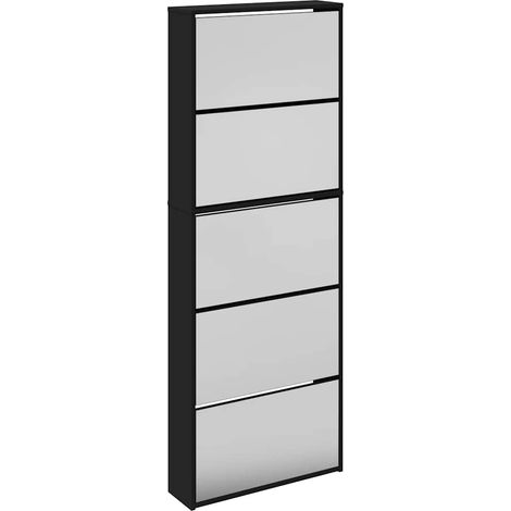 Maison Exclusive - Armoire à chaussures avec miroir 5 niveaux noir 63x17x169,5 cm