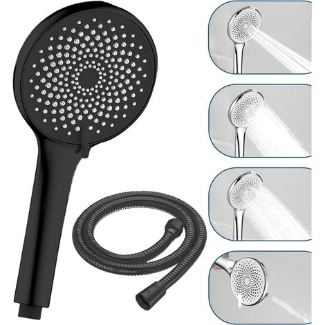 Pommeau de douche avec tuyau inox, flexible antidéflagrant, noir, design élégant, idéal pour salle de bain moderne et pratique (1/5)