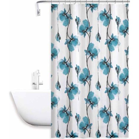 Tenda moderna per doccia vasca da bagno impermeabile pvc 12 ganci decorazione fiori blu 200x180 cm (1/2)