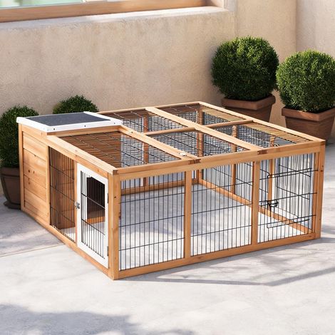 Enclos pour lapins en bois naturel avec toit imperméable 123 x (1/5)