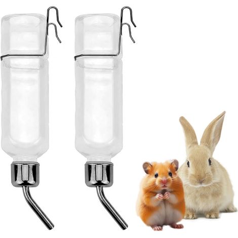 Automatic Water Bottle with Stand 350ml for Rabbits, Guinea Pigs, Hamsters, Chinchillas - Set of 2 - Materials, Anti-Overflow Design, Easy Installation, Space Saving (1/5)
