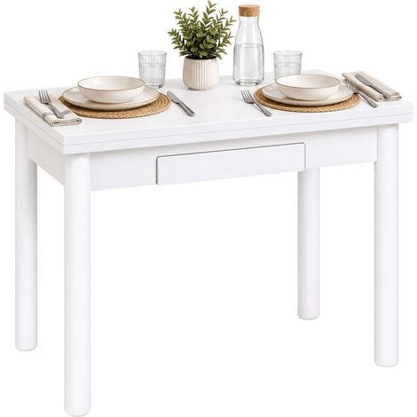 Mesa Cocina Extensible Kitchi Libro 1 Cajón Blanco Mate 80x76x40-80 cm