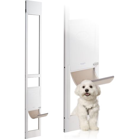 Porte pour Chien pour Porte coulissante en Verre, 1927-2049 mm, Porte pour Animaux de Compagnie avec Cadre en Aluminium, Structure à charnière, Rabat et Serrure pour Chiens de Petite Taille, M (1/5)