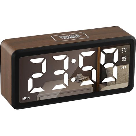Reloj despertador digital funcional con 5 niveles de brillo, función de repetición de alarma y doble alarma para dormitorio (marrón). (1/5)