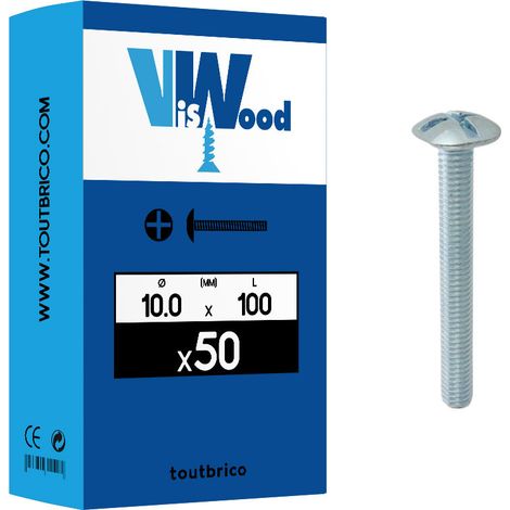 50 vis poêlier 10x100mm tête ronde large zingué Viswood (1/2)