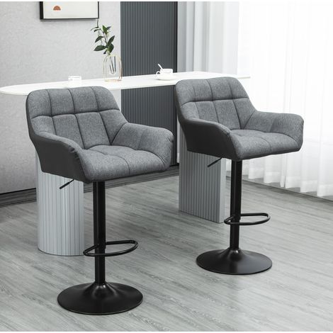 Lot de 2 tabourets de bar réglables pivotants à 360°, avec dossier, repose-pieds et revêtement cuir régénéré gris pour cuisine et comptoir - CHICFURN (1/5)