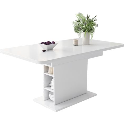 Ensemble table à manger extensible avec 4 chaises en velours beige, plateau avec rangement et structure compacte pour gagner de la place CHICFURN (1/5)