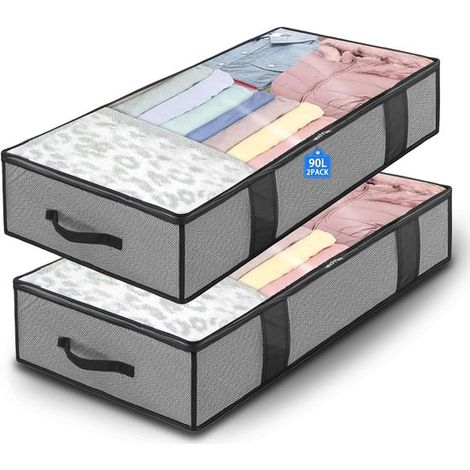 Cajas de almacenamiento para debajo de la cama，Juego de 2，90 L，Cajas de almacenamiento para cama，Cajas de almacenamiento para cama (1/5)