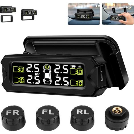 【Version Améliorée】 Système de Contrôle de la Pression des pneus 14-87Psi sans Fil Angle Réglable avec 4 Capteurs Charge Solaire/USB Système de Contrôle de la Pression des Pneus de Voiture (1/5)