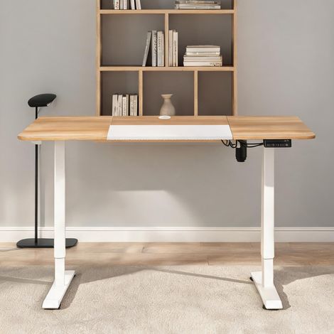 Bureau assis-debout électrique 140 x 70 cm métal blanc en fer (1/5)