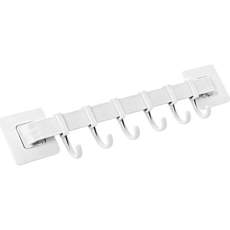 Crochet mural sans trous pour la maison Accroche-manteaux multifonction à 6 crochets rotatifs pour porte-manteaux, porte-serviettes et rangement Blanc (1/5)