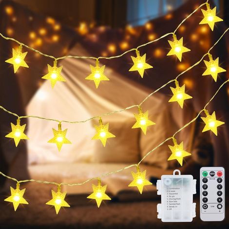 Guirlande Lumineuse avec Étoile 40LED 6M Guirlande LED à Piles 8 Modes Lumières de Noël Intérieur Extérieur Résistant à l'eau avec Télécommande Jardin Noël,Mariage,Soirée Décoration (1/5)