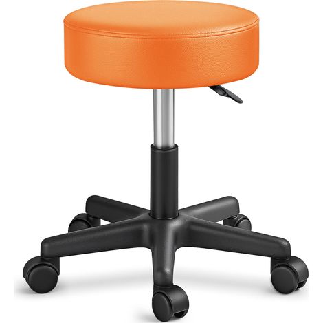 TRESKO Sgabello girevole regolabile in altezza, arancione, 150 kg  Sgabello girevole con imbottitura spessa 10 cm, 47-60 cm  Sgabello da lavoro, sgabello da ufficio, girevole a 360° con rotelle
