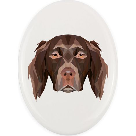 Münsterländer: un azulejo geométrico con foto e inscripción de Art-Dog. (1/4)