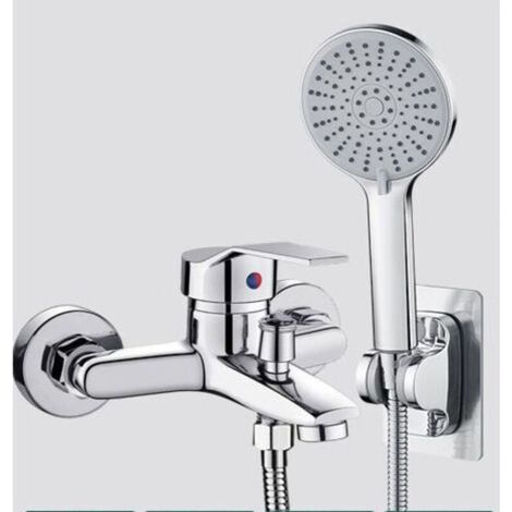 Mitigeur de baignoire, robinet de douche/baignoire avec flexible, douchette 3 jets, argent (1/5)