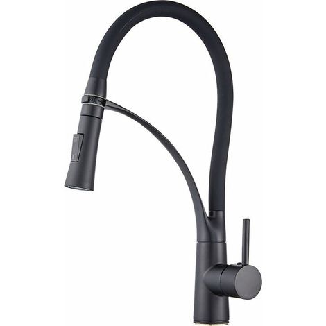 Forehill – Robinet de cuisine flexible mitigeur noir mat – Douchette extractible – Rotation 360° – Laiton plaqué – Installation facile 32-43mm (1/6)