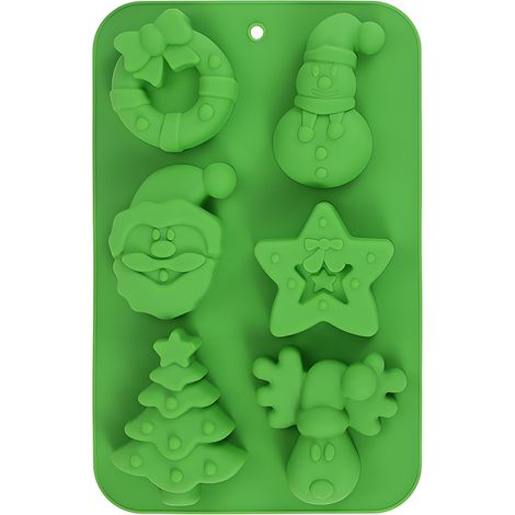 Moule à Thème de Noël, 6 Cavités, Silicone, Facile à Nettoyer, Pour Gâteau, Chocolat, Noël, Pain D'épice, Gelée, Savon,Cloche Père Noël,Cloche Père Noël