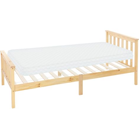 ML-Design Letto Singolo in Legno di Pino Massiccio 90 x 200 cm Colore Naturale, con Telaio Rete a Doghe Testiera e Pediera, Lettino per Ragazzi, Giroletto con Materasso da 10 cm in Schiuma Fredda