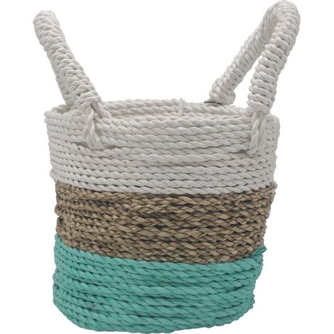 Ensemble de paniers en jonc de mer - Vert / Naturel / Blanc- Vendu par 1 (1/4)