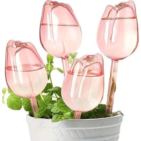 4-stuks planten bewateringsbal - Automatisch druppelirrigatie apparaat met kleipennen - Tulpvormige automatische bewateringsbal - Geschikt voor binnen- en buitenplanten - Decoratie voor thuistuinplant (1/5)