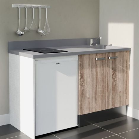 Kochnischen K17L - 140 cm - Holz - Cromo - Spüle rechts + Haushaltsgeräte weiß