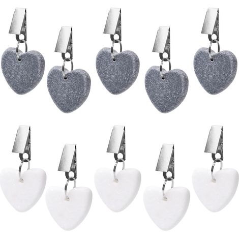 10 pesas con forma de corazón/lágrima – gris/blanco – con clip – decoración para picnic/boda – forma delicada/elegante