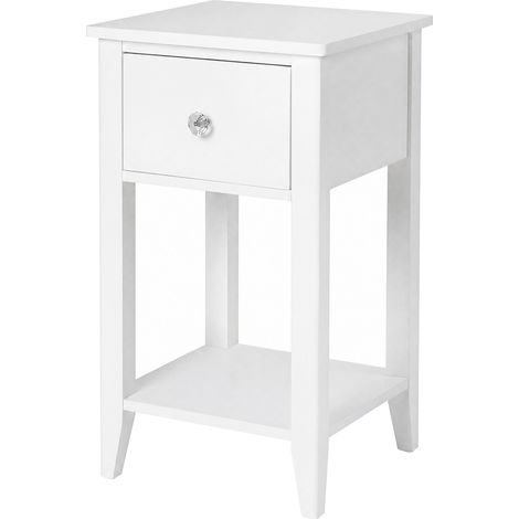 Levede Bedside Table Slim Modern End Table Drawer & Shelf Bedroom White (1/5)