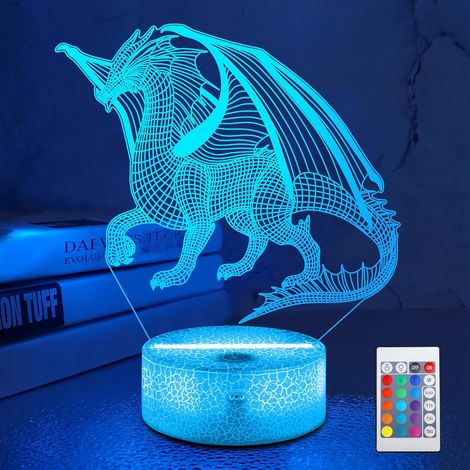 Veilleuse lanterne dragon 3D, veilleuse illusion d'optique 3D pour enfants, 16 couleurs avec télécommande, idéale pour décorer la chambre d'enfant et peut être offerte en cadeau de Noël ou d'anniversa (1/5)