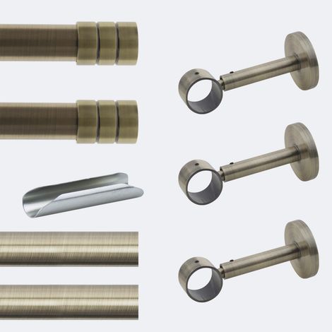 Kit de tringle à rideaux Bronze 300cm Diam.28mm Embout Cylindre 2ST - Fixation Mur - Boulet (1/3)