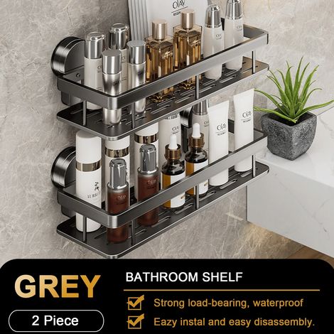 (Gris, lot de 2) Étagère de rangement à ventouses pour salle de bain, sans perçage, pour cuisine, toilettes, salle de bain, porte-shampoing mural, organisateur de salle de bain (1/5)