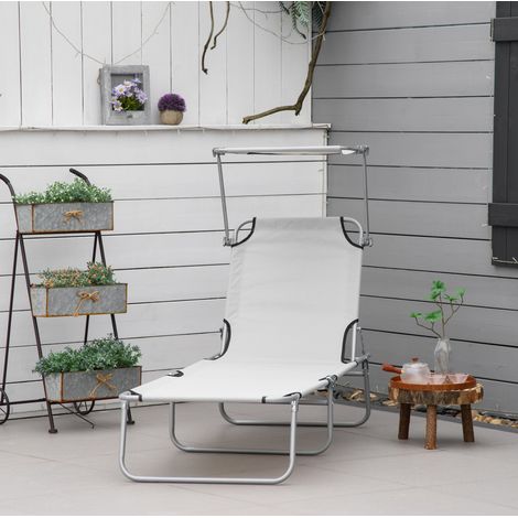 Sillón jardín plegable con toldo reclinable gris OKMYHOME (1/3)