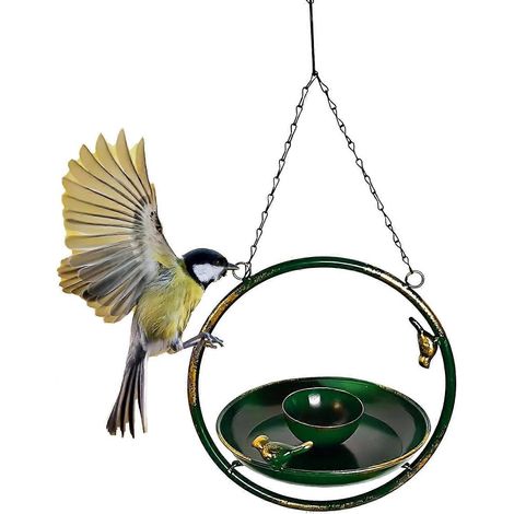 Bain d'oiseaux suspendu résistant aux intempéries, abreuvoir de jardin pour pinsons, corbeaux, merles - vert brise-vent (1/5)