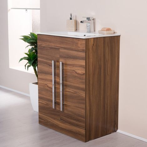 Walnut 600mm Vanity Unit & Basin (1/5)