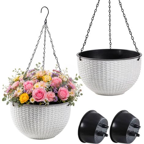 Suspension Plante Effet Osier Blanc 26cm, pour intérieur (1/5)