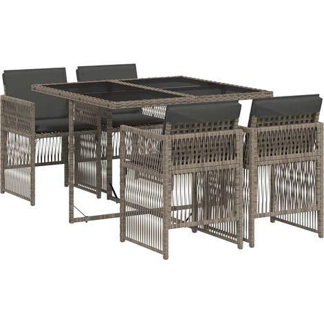 Maison Exclusive - Set da Pranzo da Giardino 5 pz con Cuscini in Polyrattan Grigio (1/5)