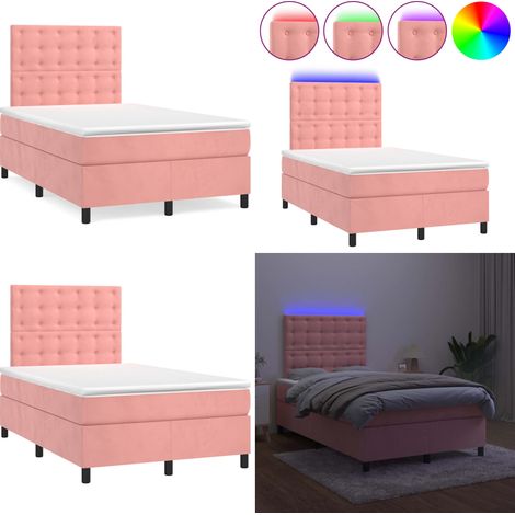 Sommier à lattes de lit et matelas LED rose 120x190 cm velours - Lit Plateforme - Lit Capitonné - Lit Design - Lit Double - Sommier Tapissier - Home & Living (1/5)