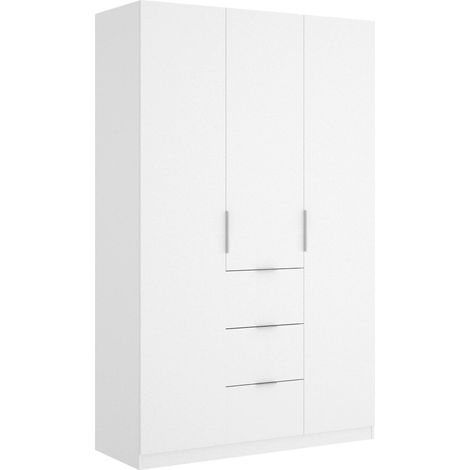 Dmora - Guardaroba 3 ante Anabela, Mobile appendiabiti per camera da letto, Armadio 3 cassetti, 135x52h204 cm, Bianco lucido