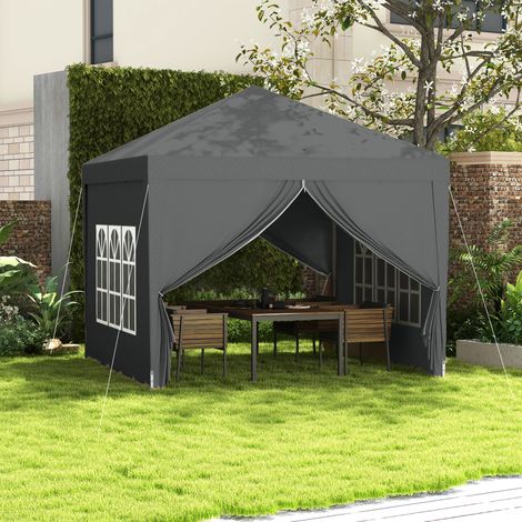 Tonnelle tente de réception barnum pop-up pliant 3 x 3 m 4 parois amovibles + sac de transport gris
