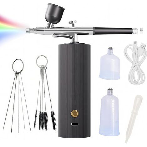 Kit aérographe avec compresseur, rechargeable de type C, kit aérographe haute pression avec buse de 0,3 mm et kit de brosses de nettoyage pour graffiti, peinture, nail art, maquillage (1/5)
