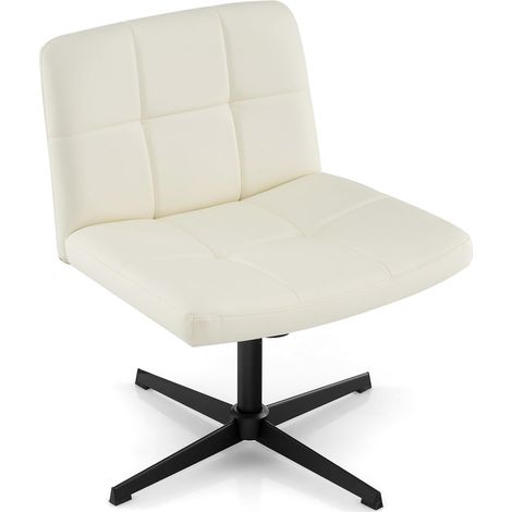 COSTWAY Chaise de Bureau en Cuir PU avec Assise Large, Chaise de Salon sans Accoudoirs avec Pieds Croisés et Fonction Bascule, Réglable en Hauteur, Charge 150 kg, pour Bureau, Chambre, Salon (Beige) (1/5)